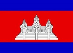 [ai] The flag of Cambodia featuring a red field with two horizontal blue bands at the top and bottom, and a white depiction of the Angkor Wat temple in the center.